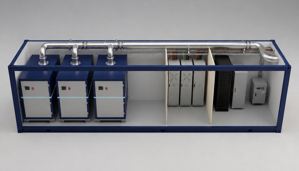 Cutaway of a BluenPower container with V70 microturbines in line